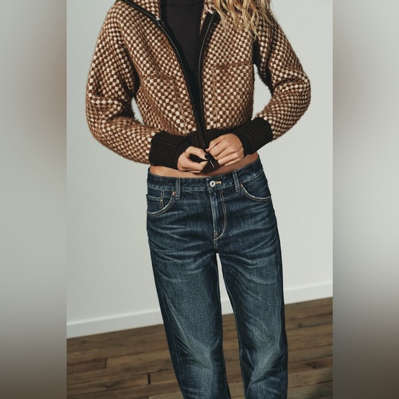 Zara faux fur combination knit bomber jacket in brown size small - Picture 4 of 9